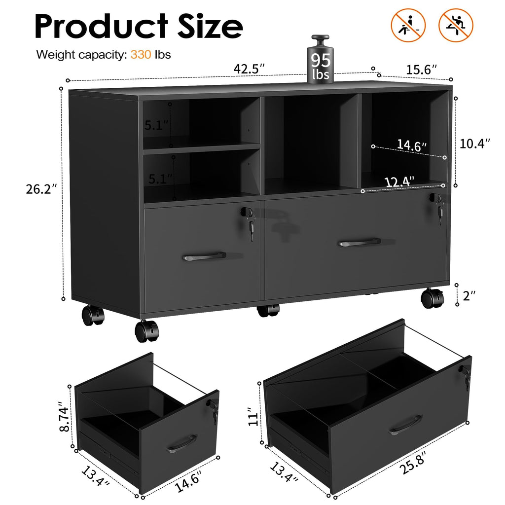 Black 2 Drawer Wood Lateral File Cabinet with Lock R678062