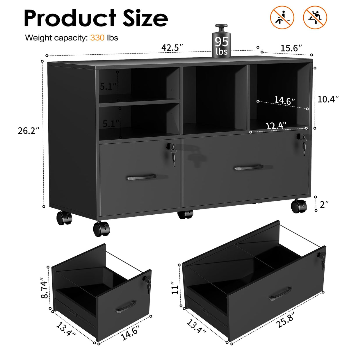 Black 2 Drawer Wood Lateral File Cabinet with Lock R678062