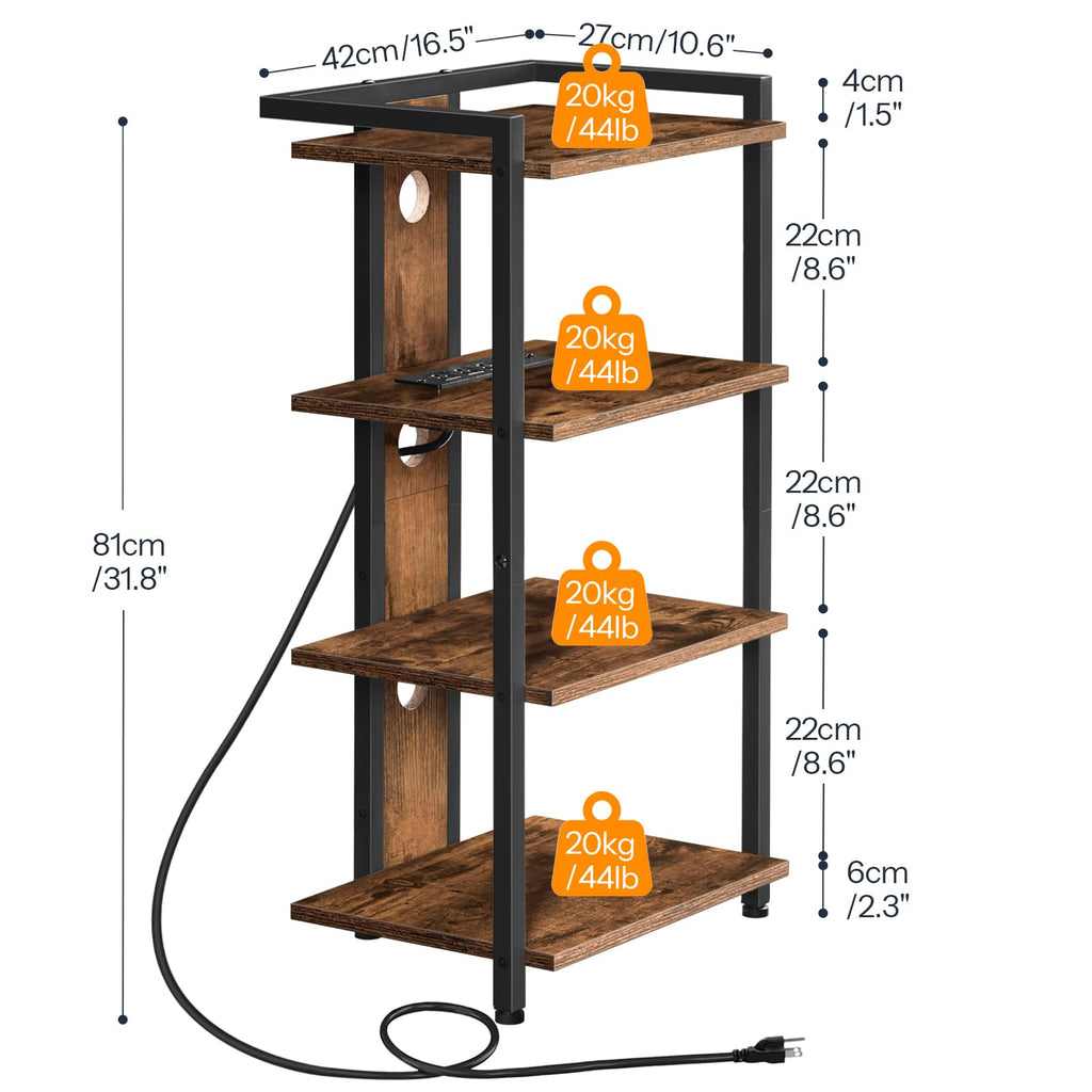 4-Tier Media Stand with Charging Station & LED Light T604