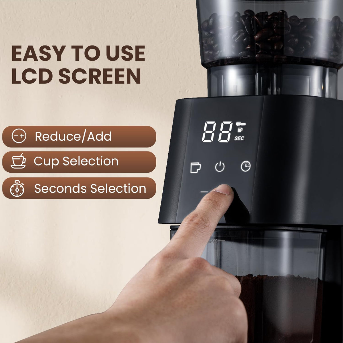 Electric Conical Burr Coffee Grinder, 30 Grind Settings, Black P549