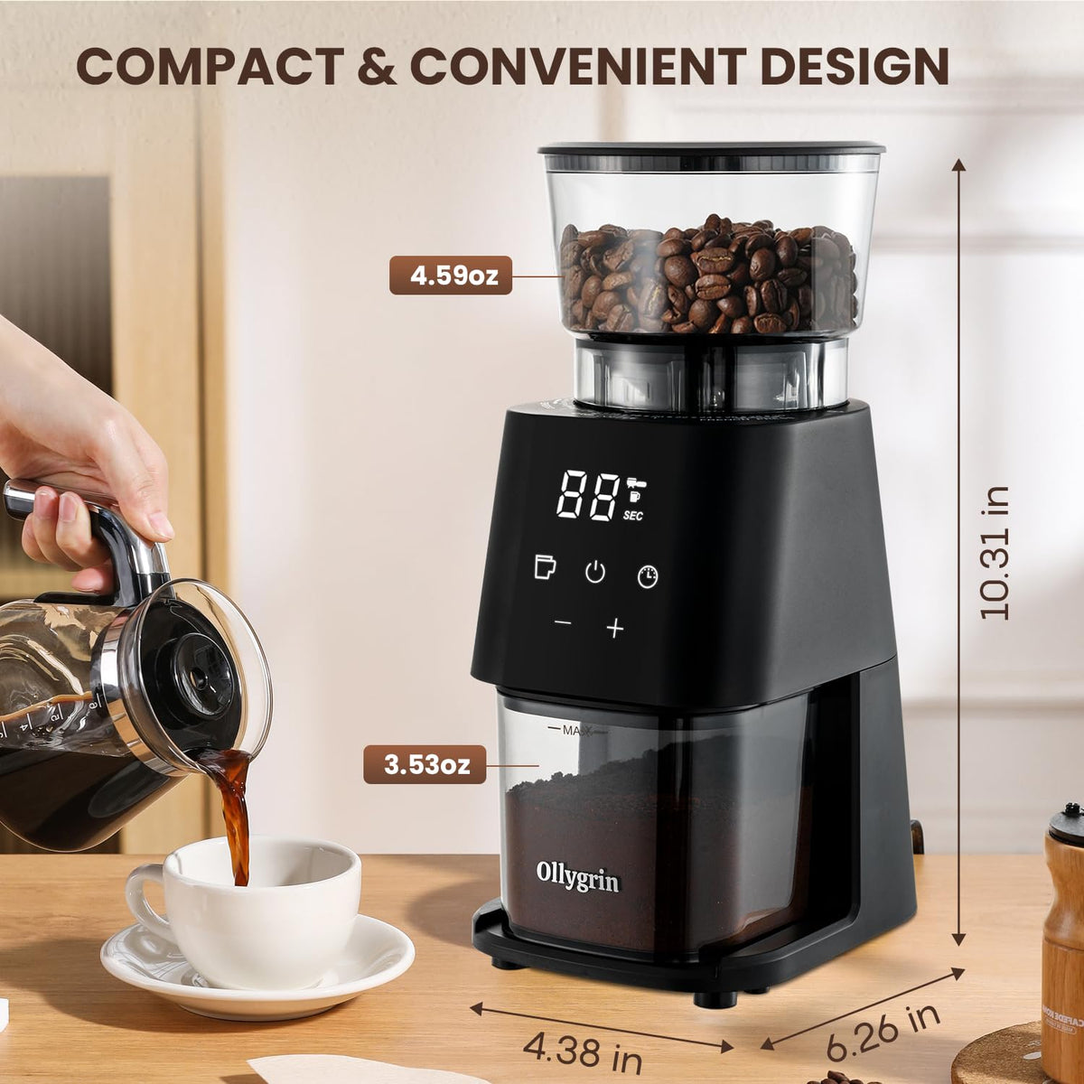 Electric Conical Burr Coffee Grinder, 30 Grind Settings, Black P549