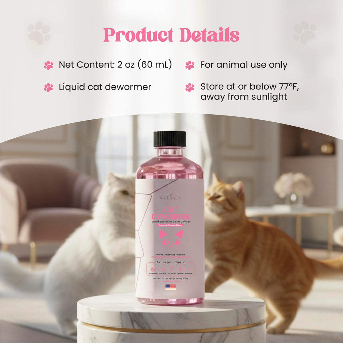 Chicken Flavor Liquid Cat Dewormer with Syringe 120ml R785