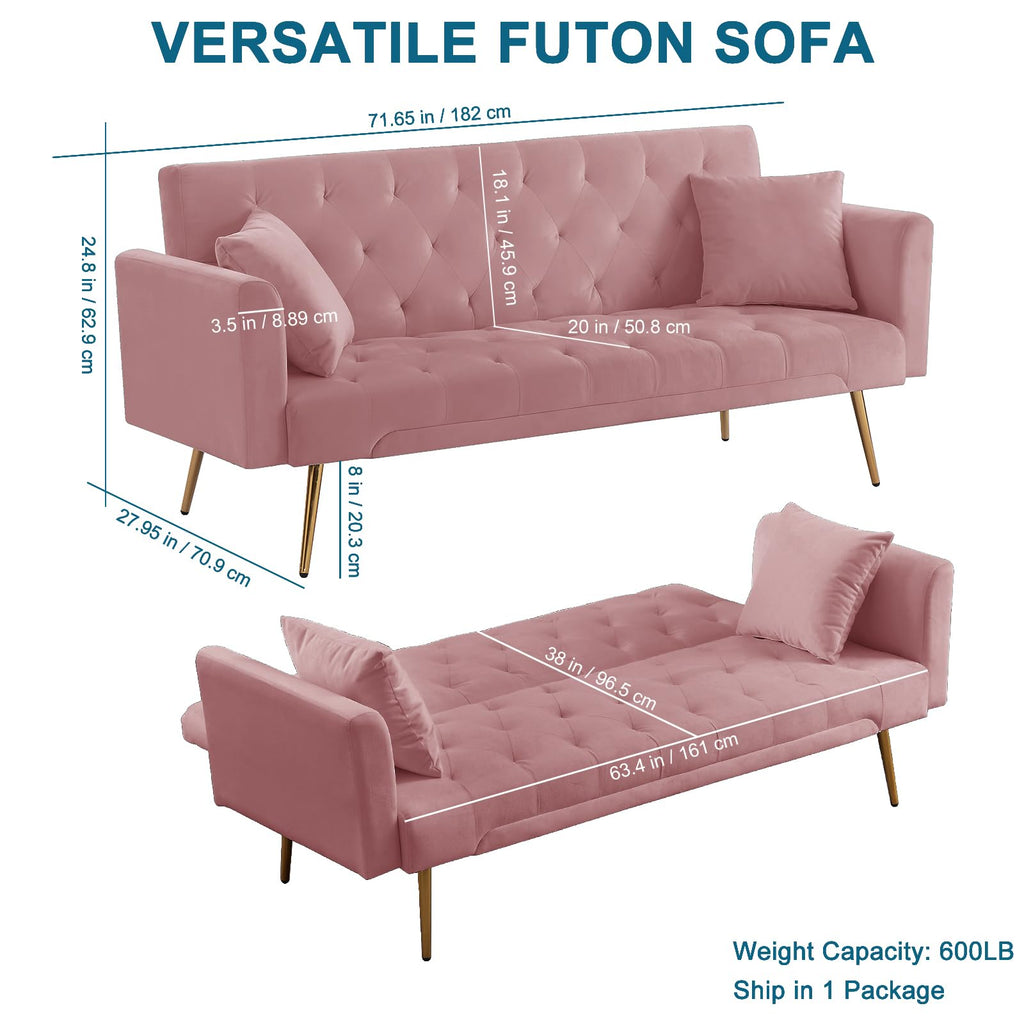 Pink Velvet Convertible Sofa Bed J501