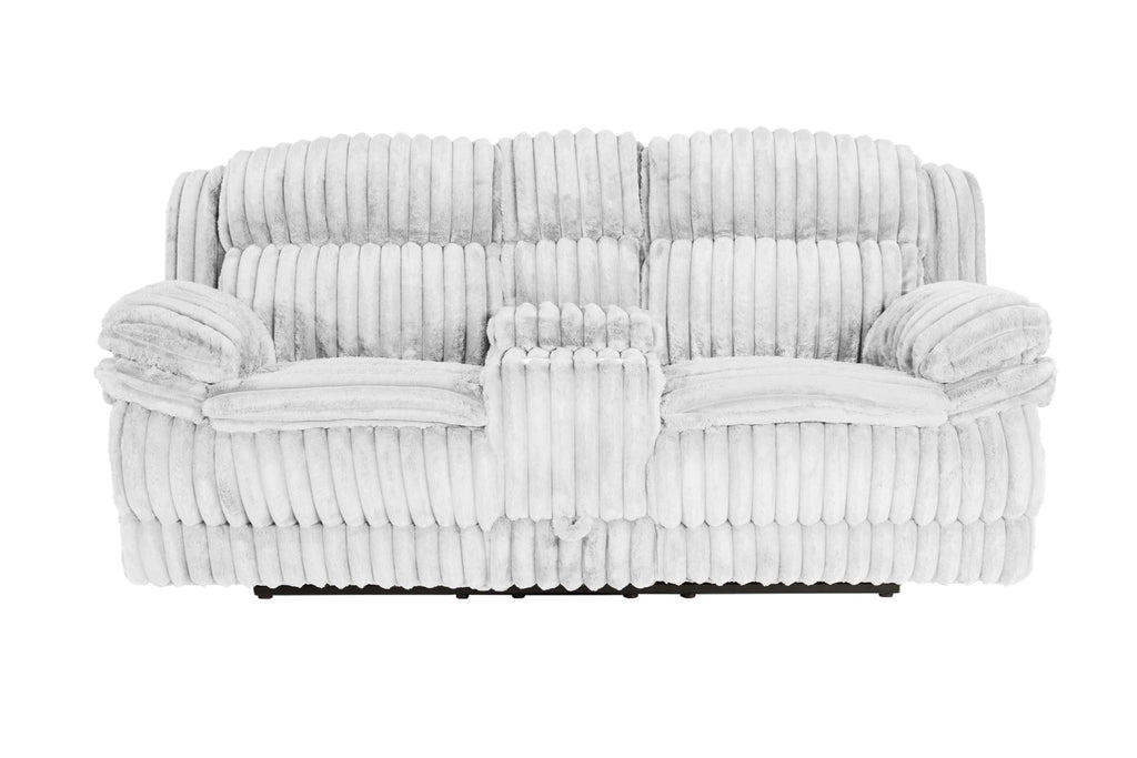 Light Gray Corduroy Recliner Loveseat with Drawer Console Z99364