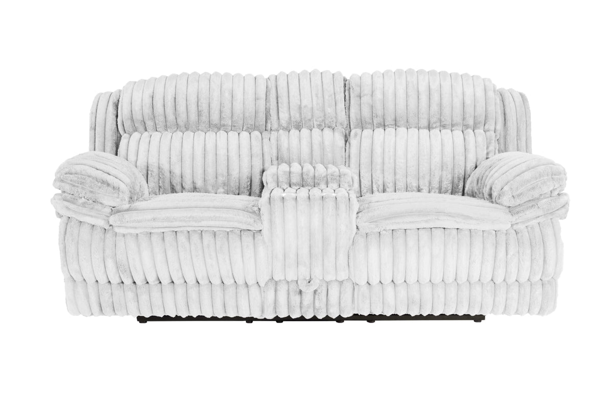Light Gray Corduroy Recliner Loveseat with Drawer Console Z99364