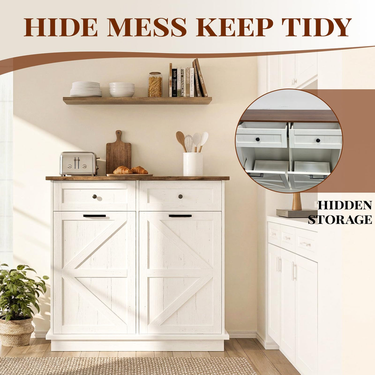 White 20 Gallon Tilt Out Trash Can Cabinet F891