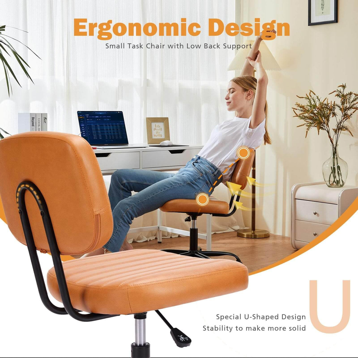 Orange Adjustable Height Swivel Rolling Office Chair G96324