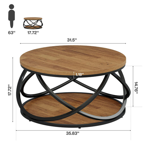 2-Tier Round Coffee Table with Storage Shelf D229