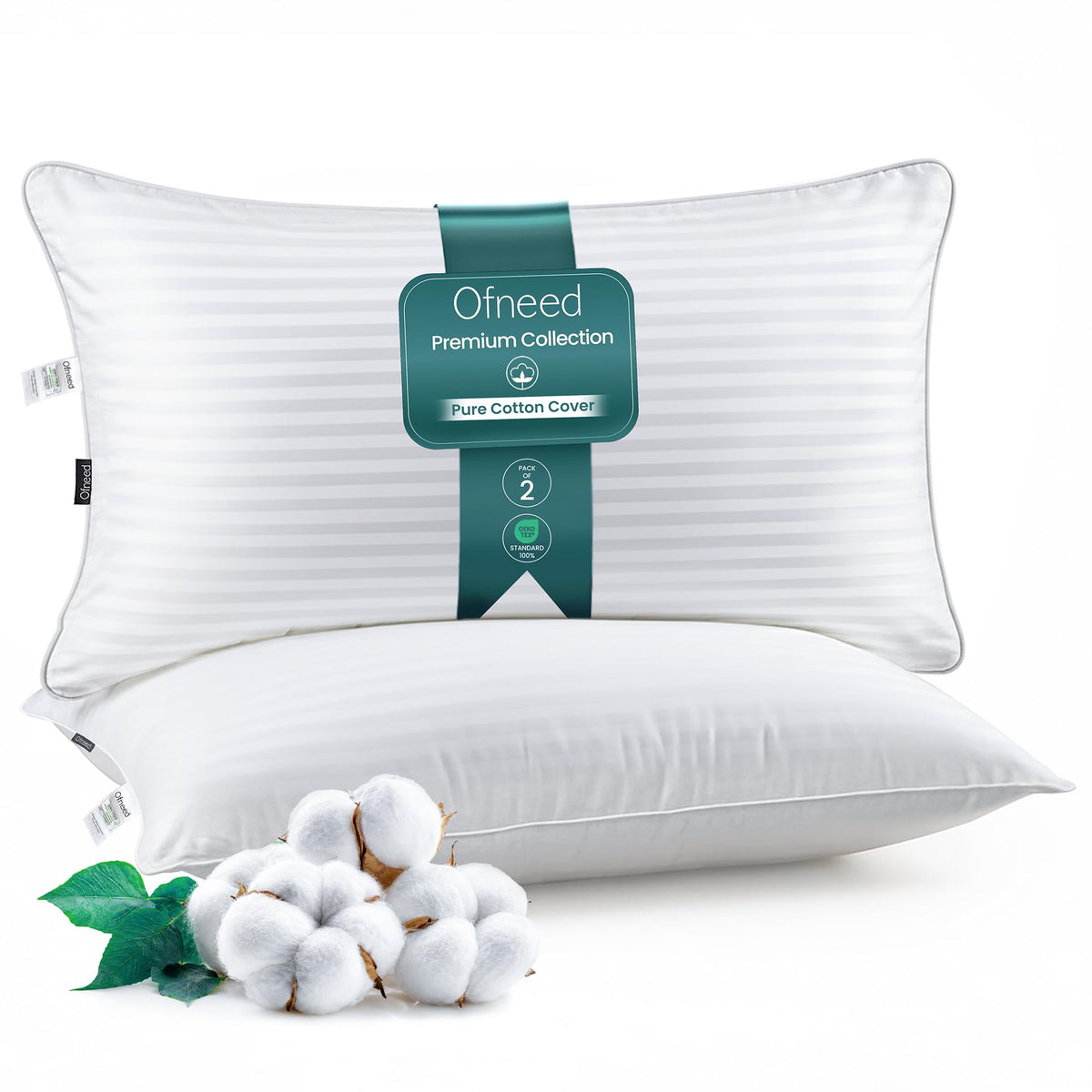 King Size Down Alternative Pillows Set of 2 Cotton Cover 20"x36" F4518