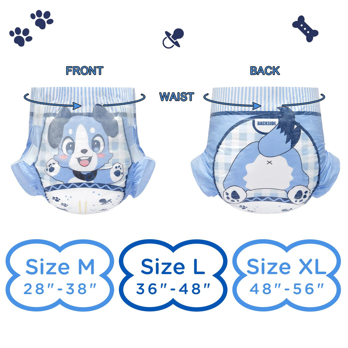 Adjustable Hook-and-Loop Fastener Closure Adult Printed Cloth Back Diaper 10 Pieces Medium 28"-38" S461