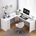 60" White L Shaped Desk with File Drawers L74172