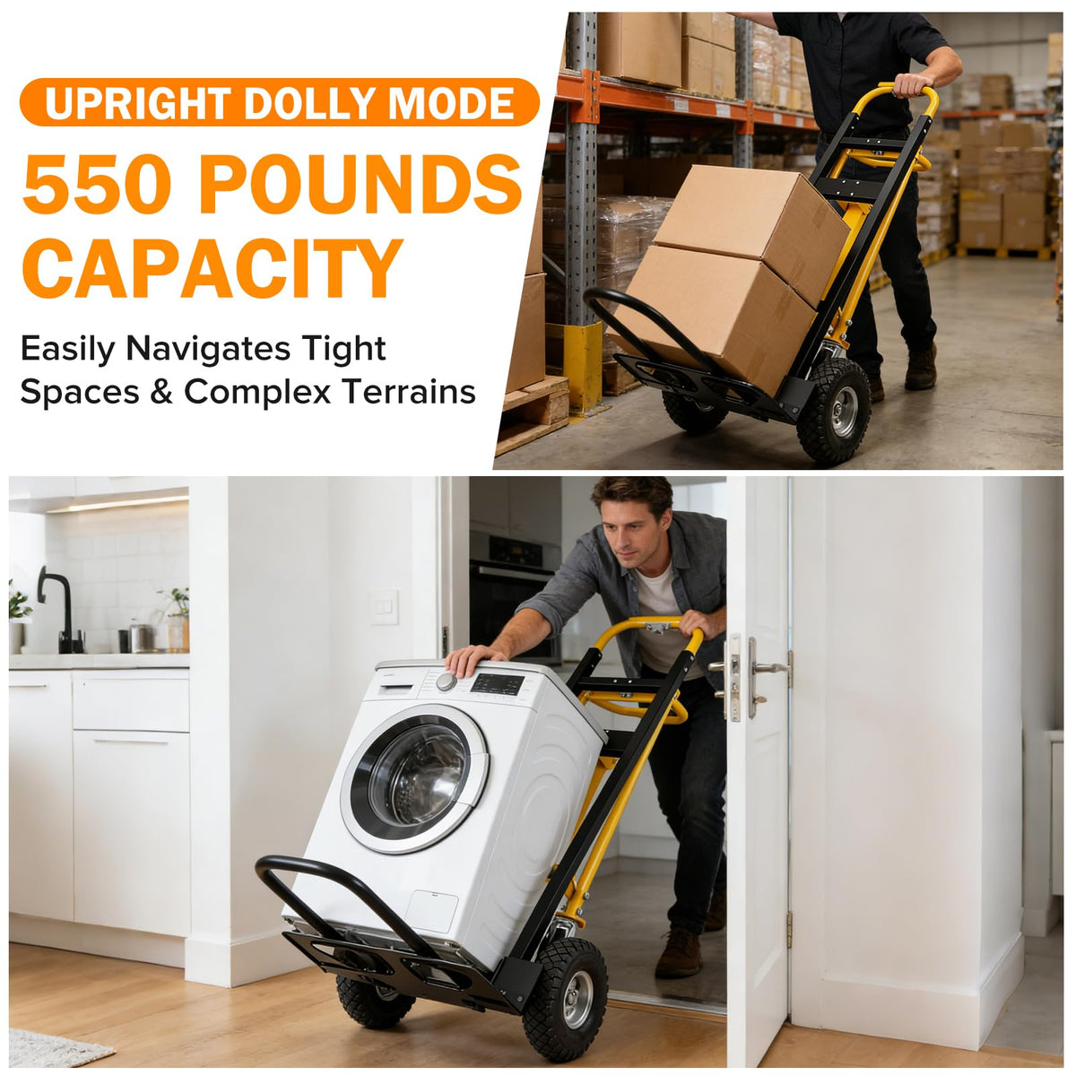 3 in 1 Convertible Hand Truck Dolly Cart with 10" Pneumatic Wheels, 1000LBS Capacity M67590