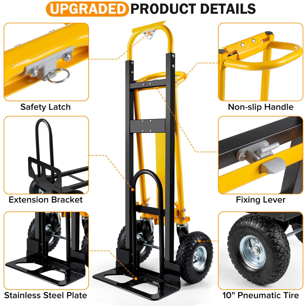 3 in 1 Convertible Hand Truck Dolly Cart with 10" Pneumatic Wheels, 1000LBS Capacity M67590