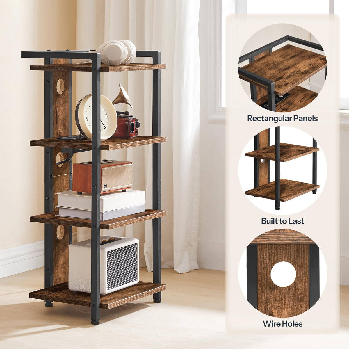 4-Tier Media Stand with Charging Station & LED Light T604