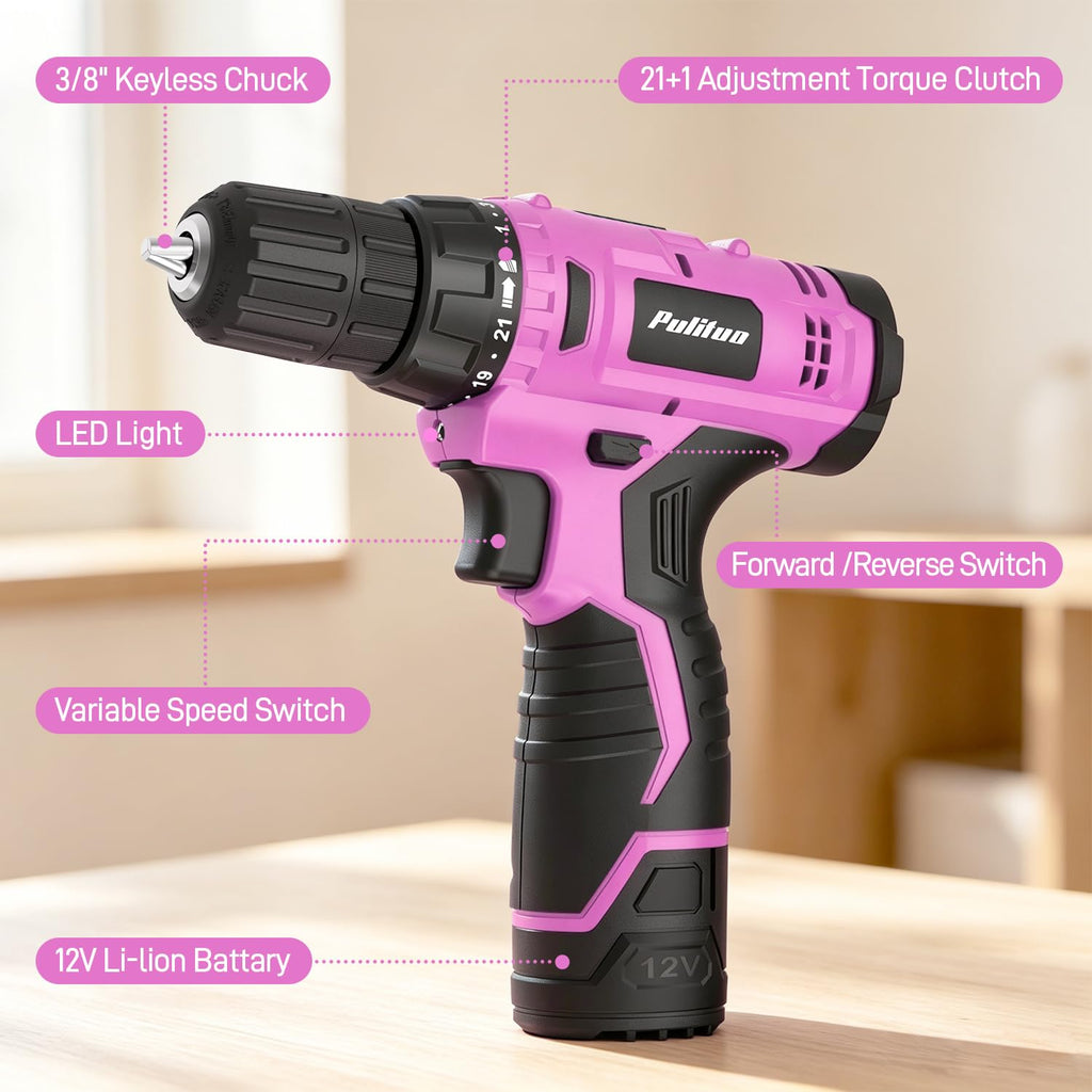 299 Piece Pink Cordless Drill Tool Set with Tool Box O8086