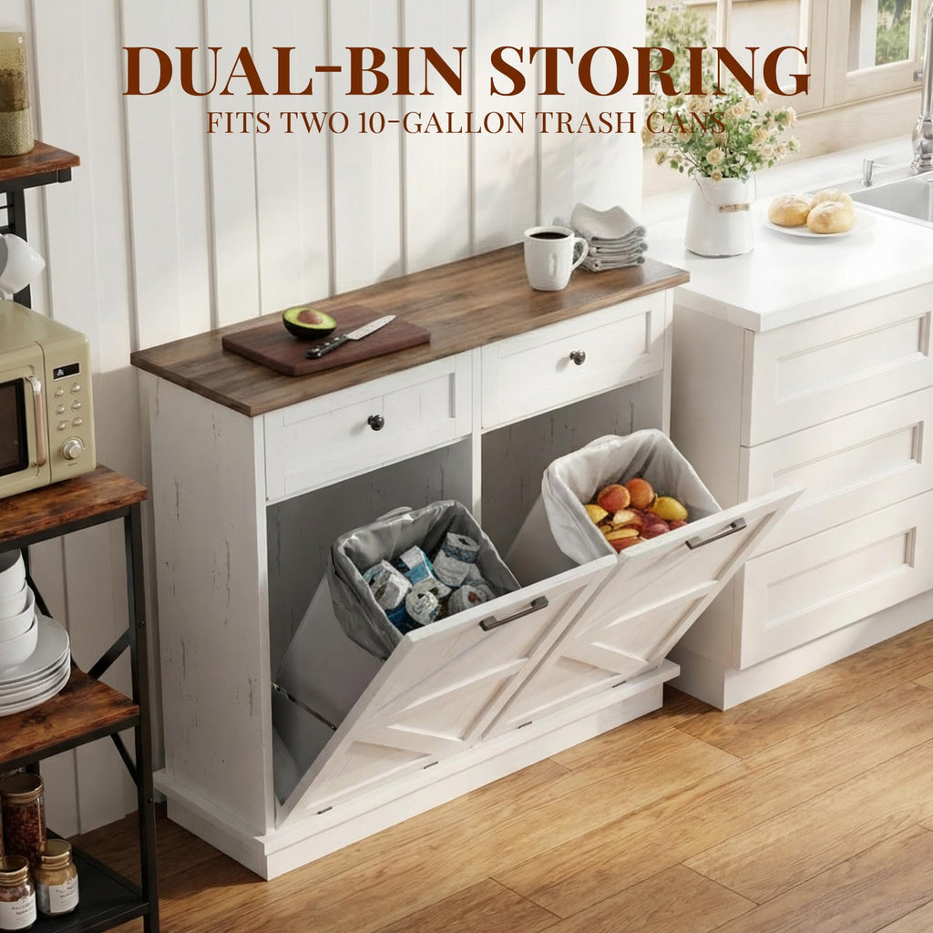 White 20 Gallon Tilt Out Trash Can Cabinet F891