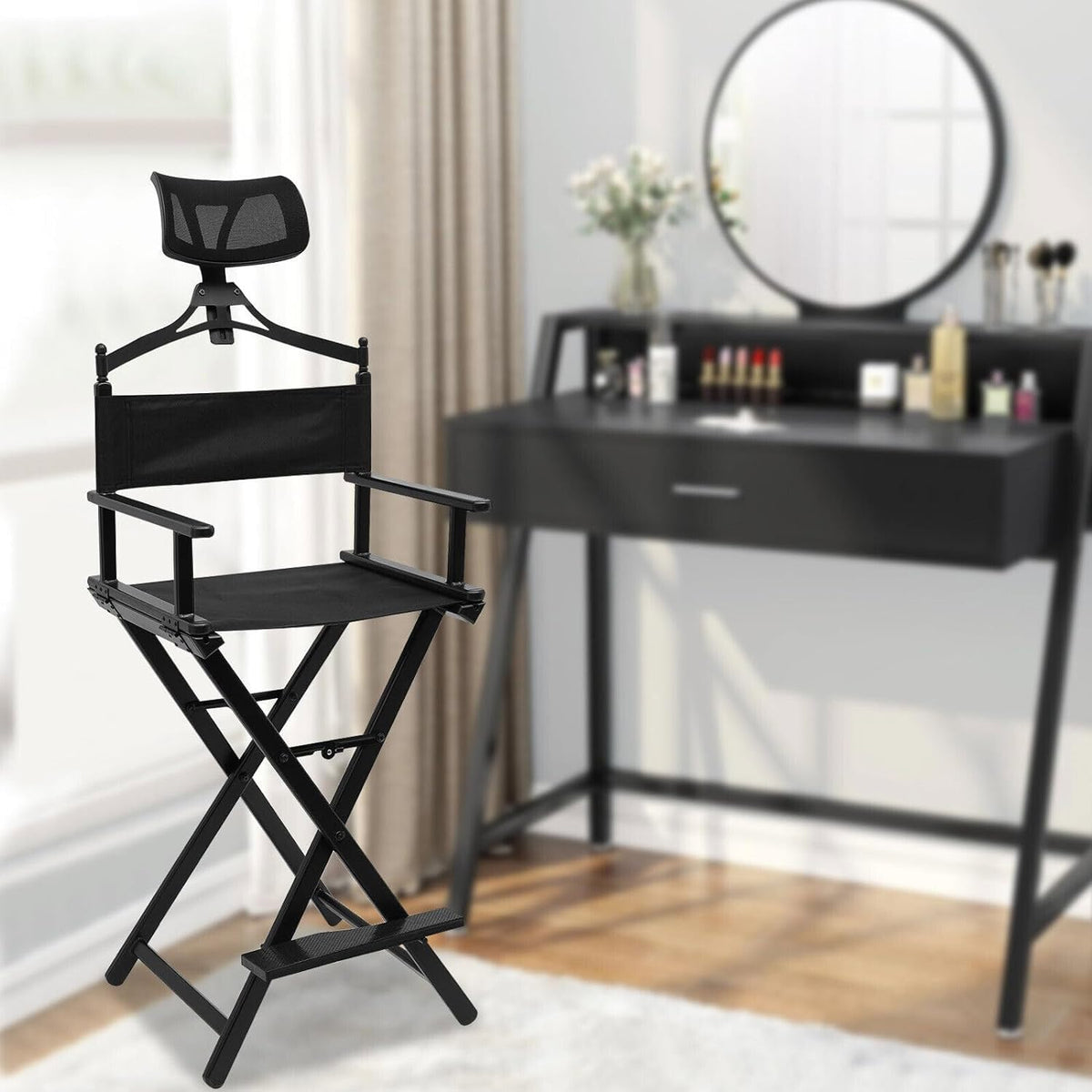 Foldable Stool with Head Rest, Portable Camping Chair, Supports Up to 300 Lbs, Gold I756602