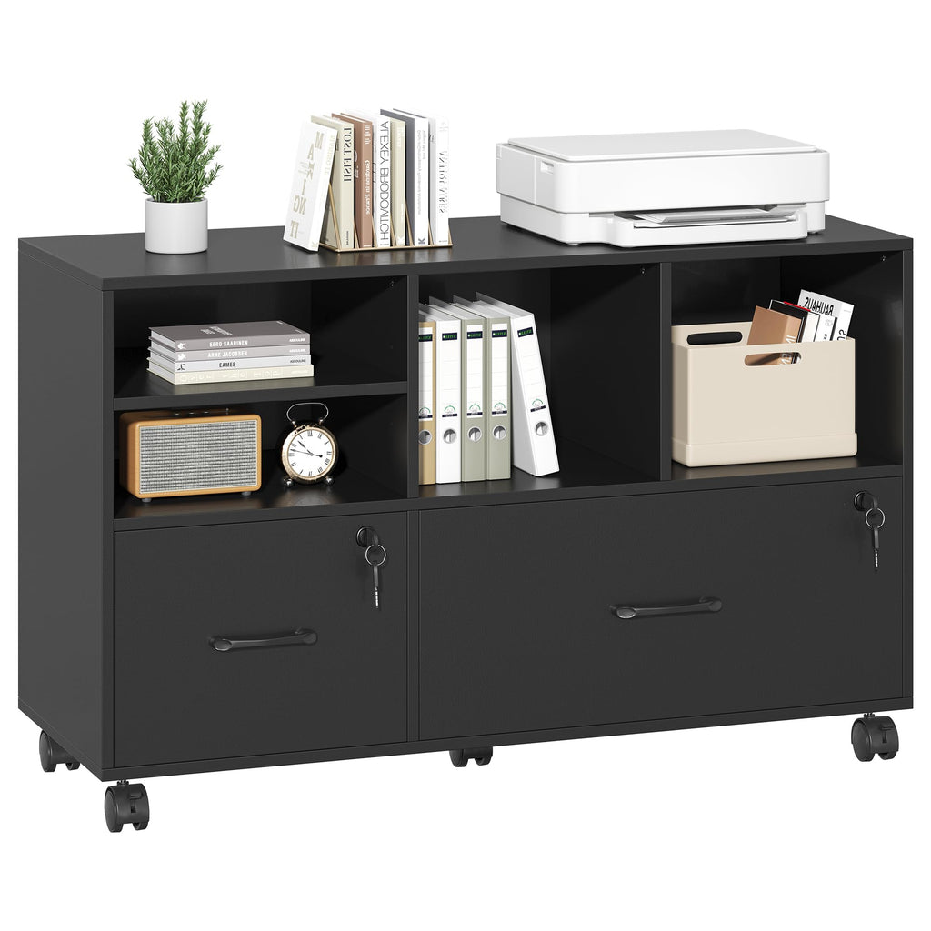 Black 2 Drawer Wood Lateral File Cabinet with Lock R678062