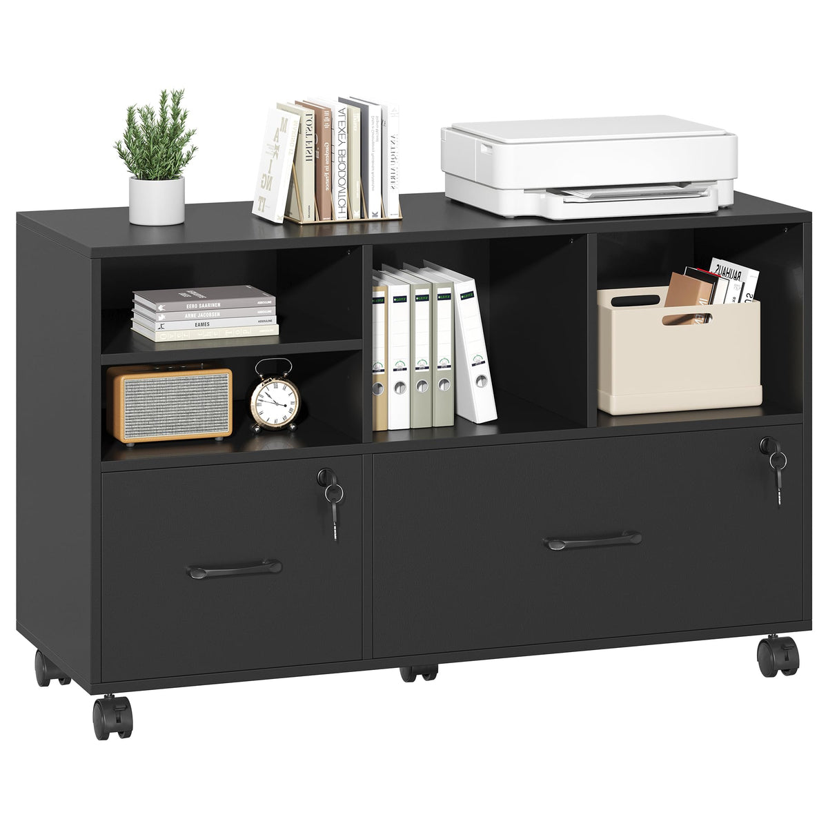 Black 2 Drawer Wood Lateral File Cabinet with Lock R678062