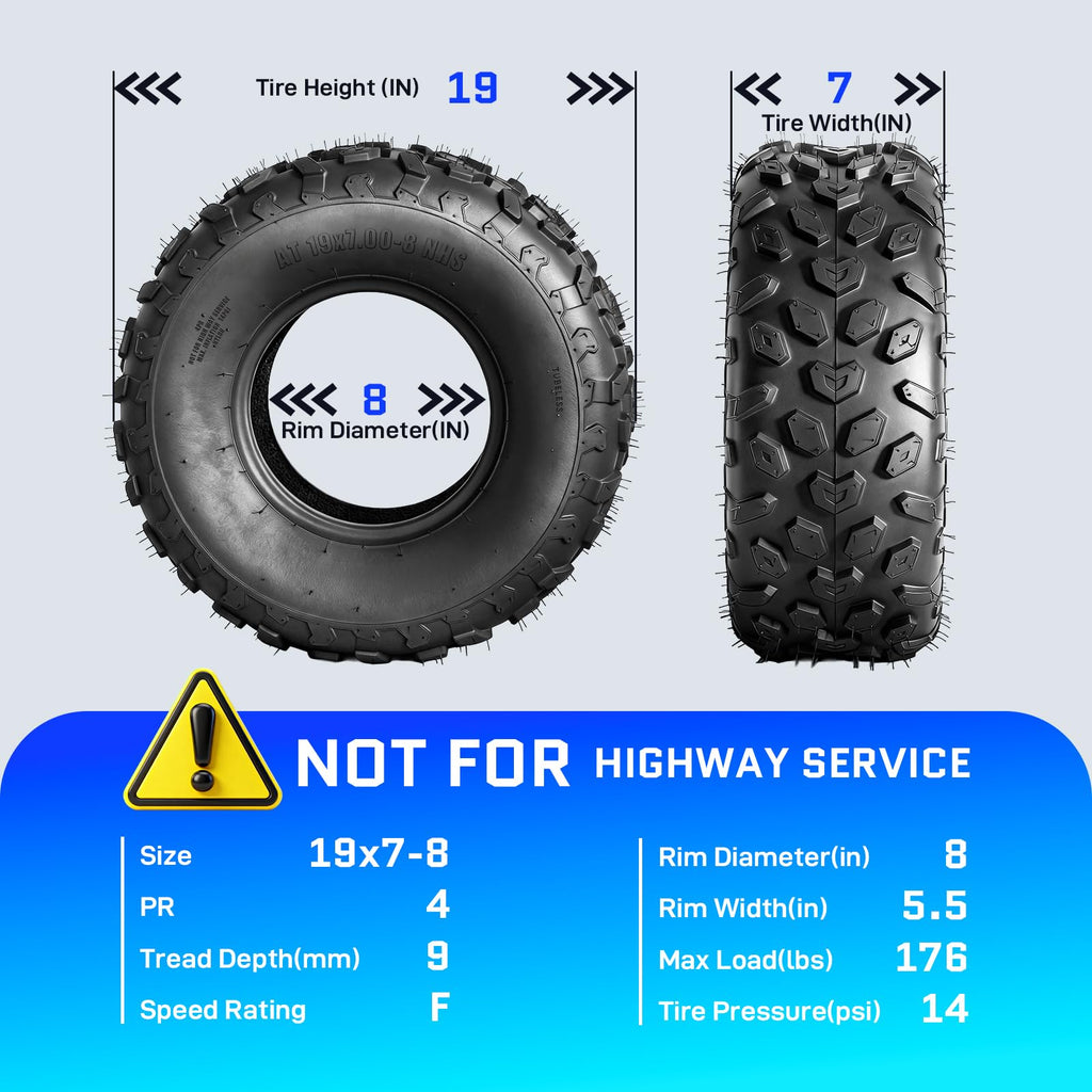 Set of 2 19x7-8 ATV/UTV Tires K6829