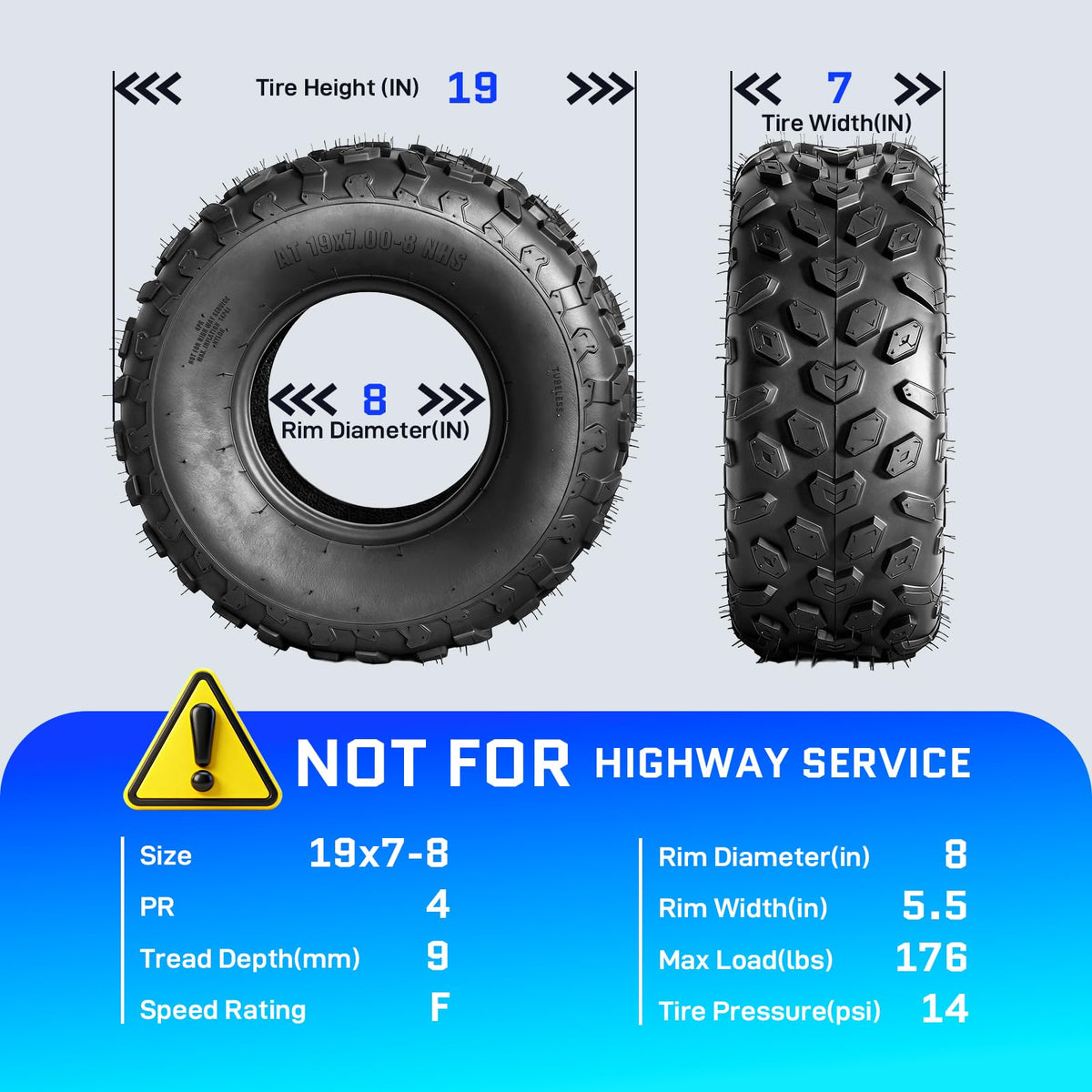 Set of 2 19x7-8 ATV/UTV Tires K6829