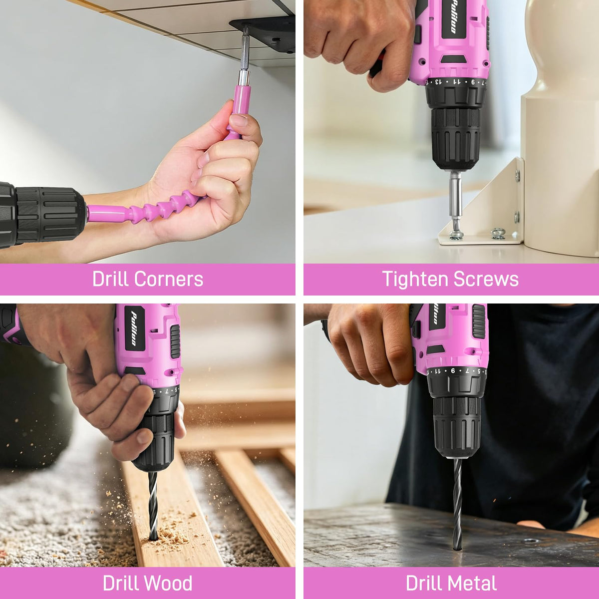 299 Piece Pink Cordless Drill Tool Set with Tool Box O8086