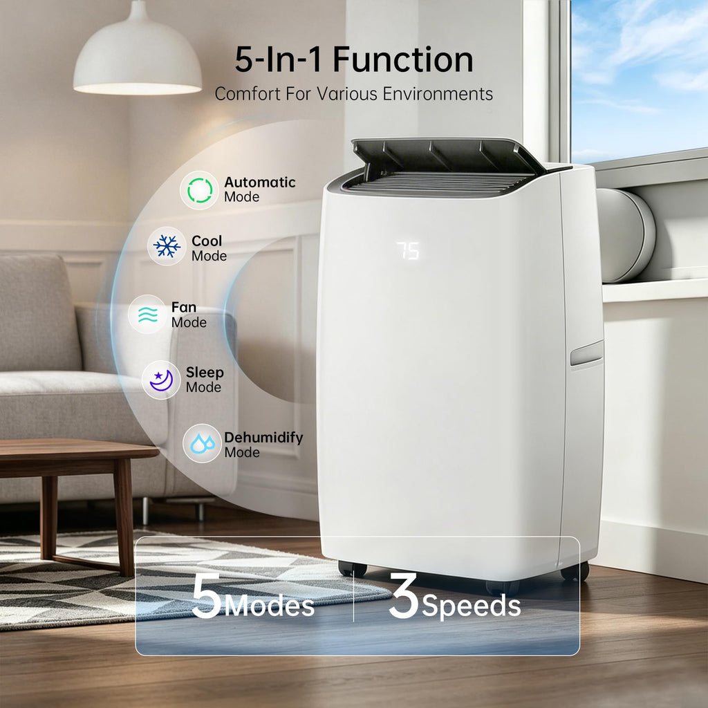 14000 BTU 5-in-1 Portable Air Conditioner with Remote Control and Window Kit J19872