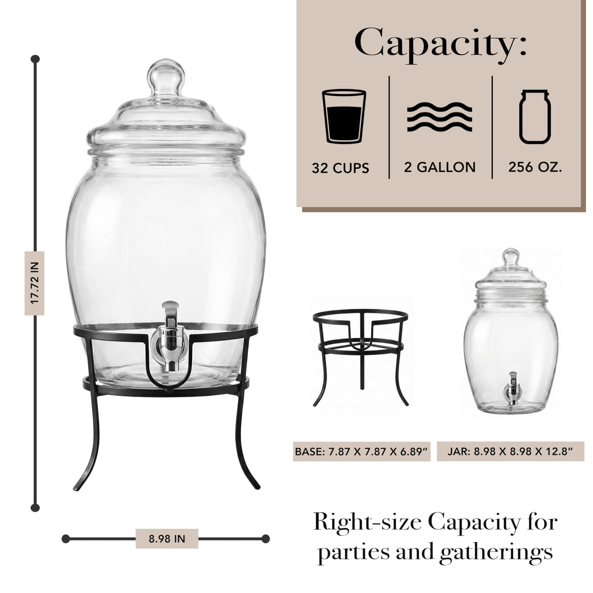 Glass Beverage Dispenser with Metal Stand 2 Gal H431608