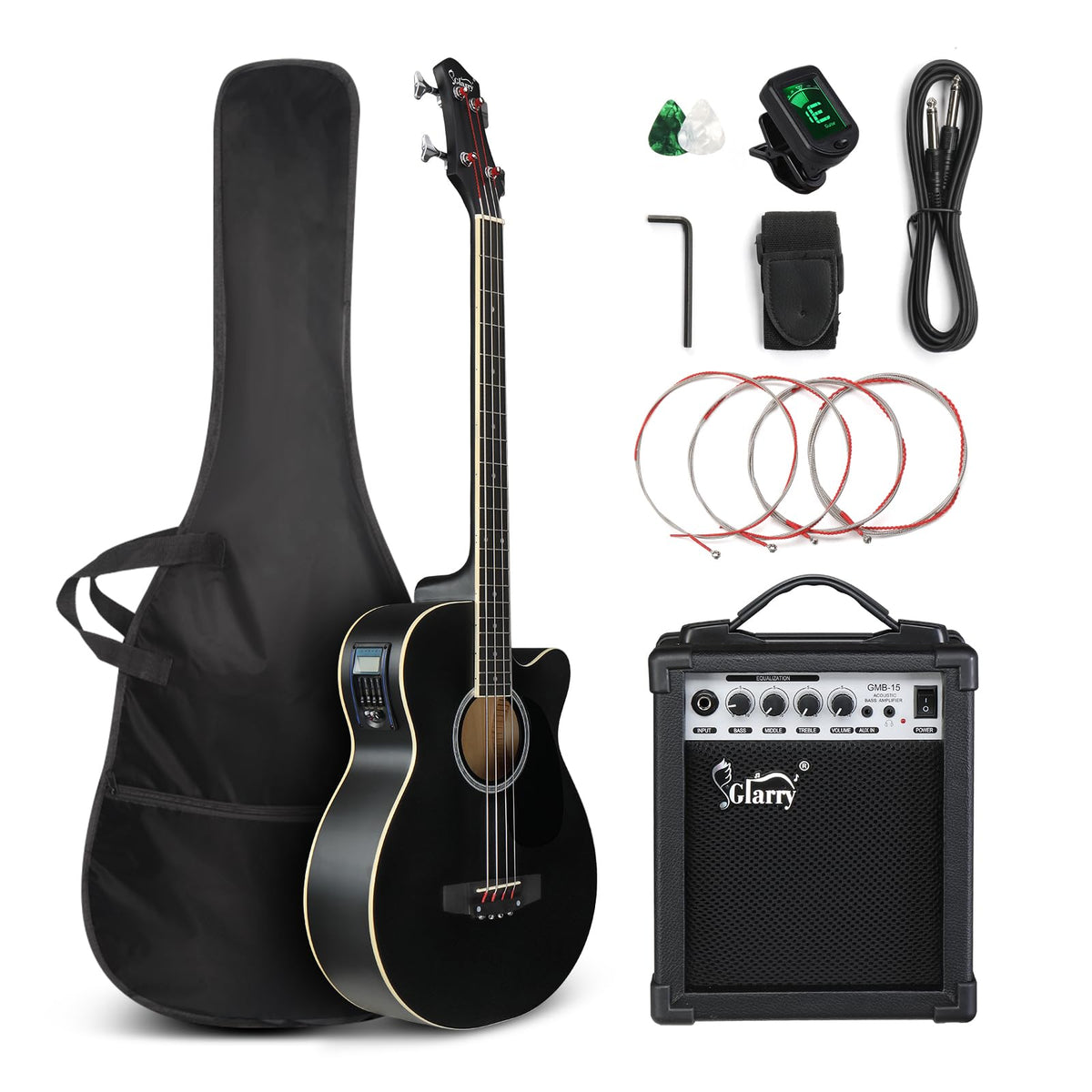 Full Size 4 Strings Acoustic Electric Bass Guitar Kit Matte Black W696969