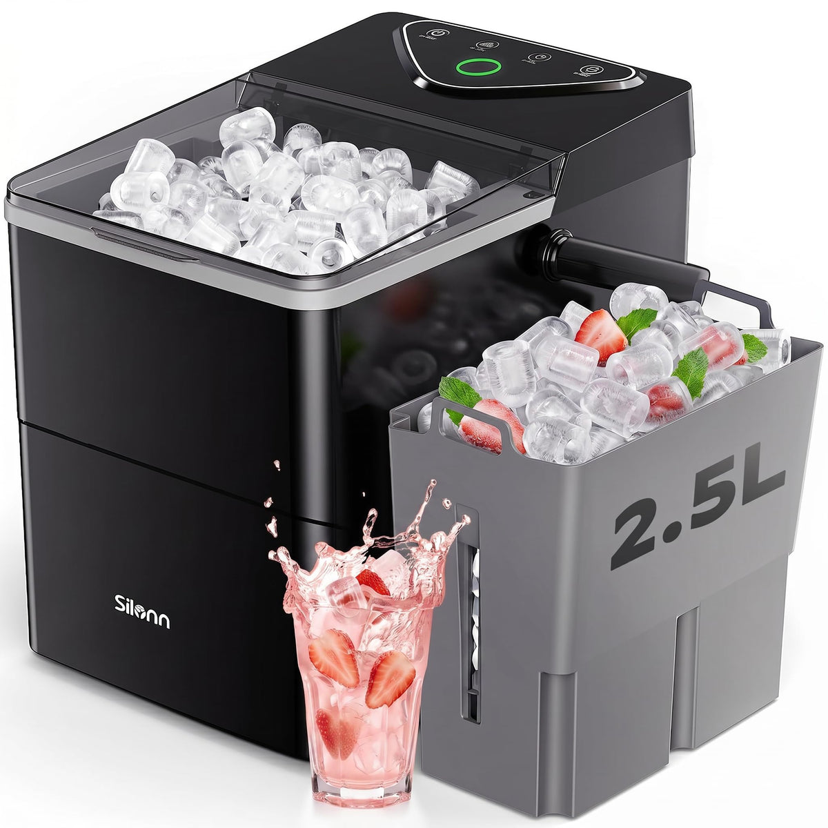Countertop Ice Maker with 2.5L Ice Basket & 1.8L Water Tank, 26Lbs/24H E40027