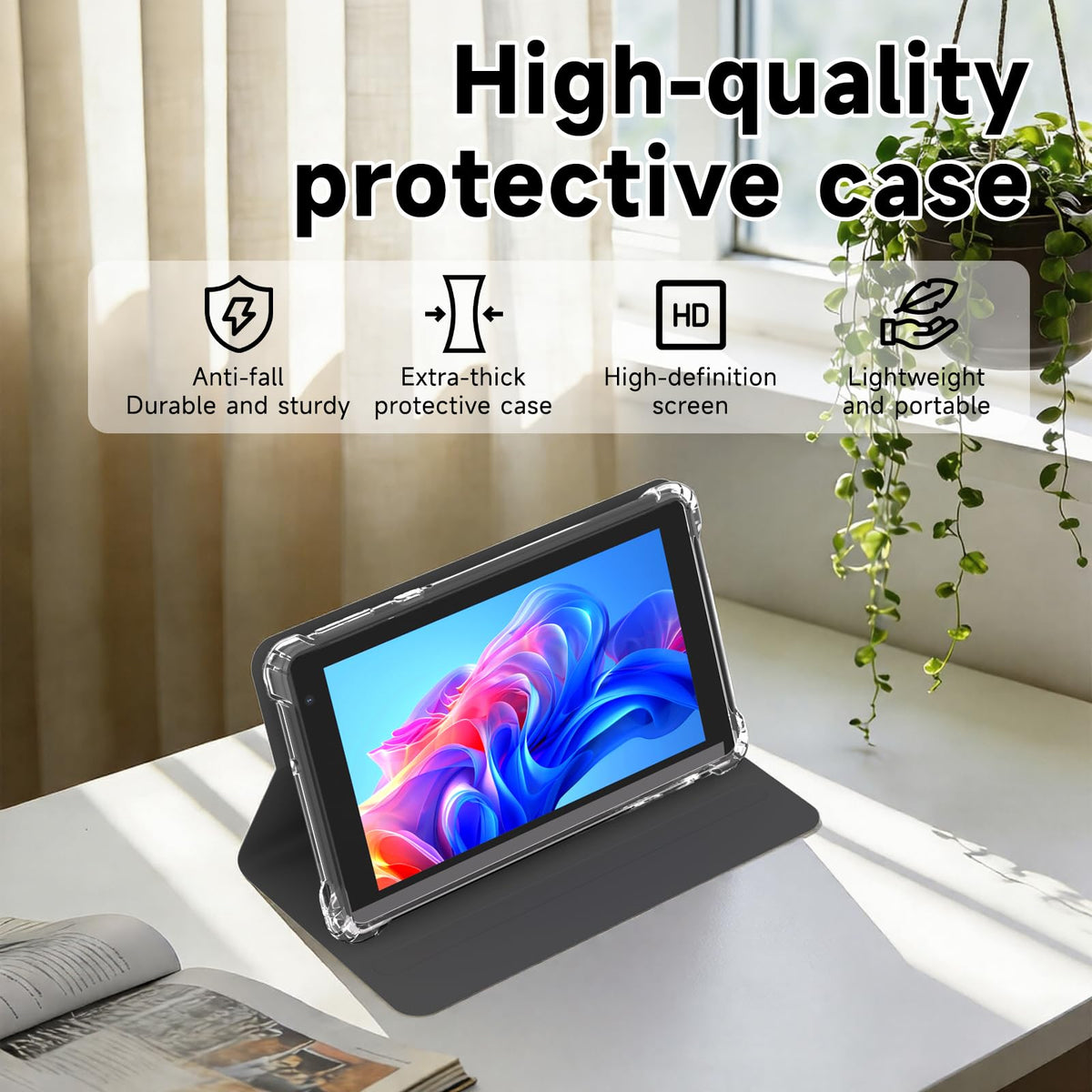 7 inch Android 14 Tablet with Case, 8GB RAM 32GB ROM, Black P2575