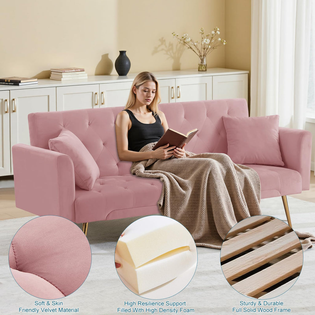 Pink Velvet Convertible Sofa Bed J501