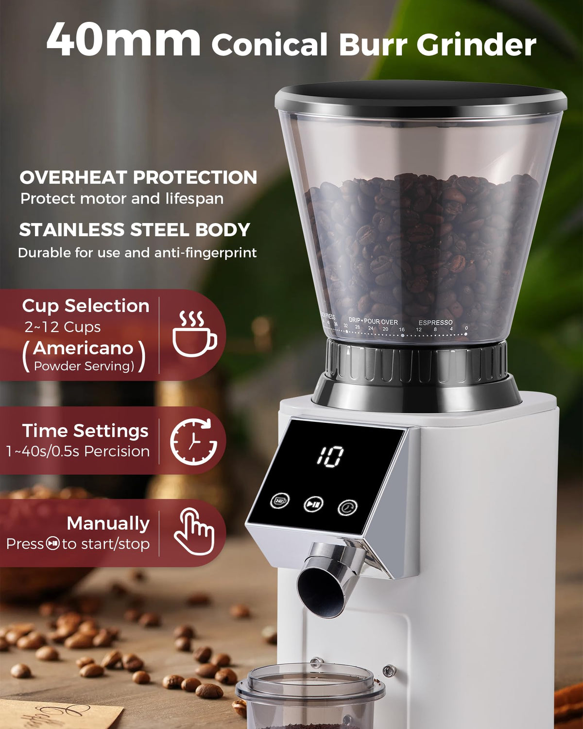 Conical Burr Coffee Grinder with Espresso Machine E194