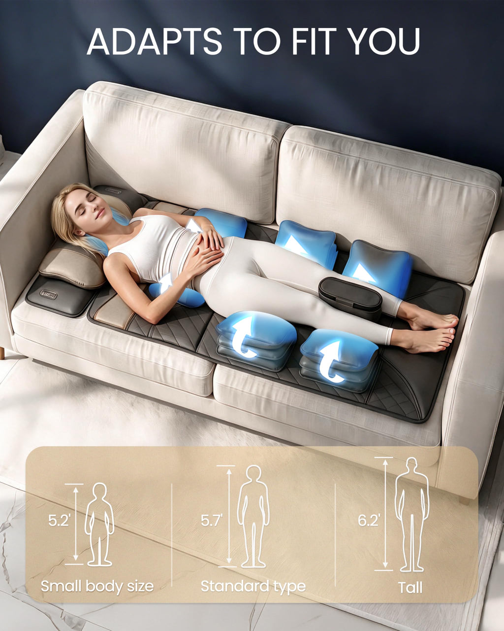Full Body Massage Mat with Heat, Adjustable Lumbar Traction, Detachable Neck Shiatsu Roller, Airbag Compression, Vibration Massage Pad T9489