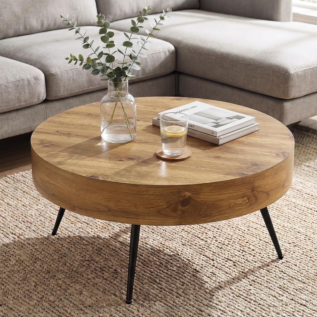 Round Wood Coffee Table with Metal Legs Z827753