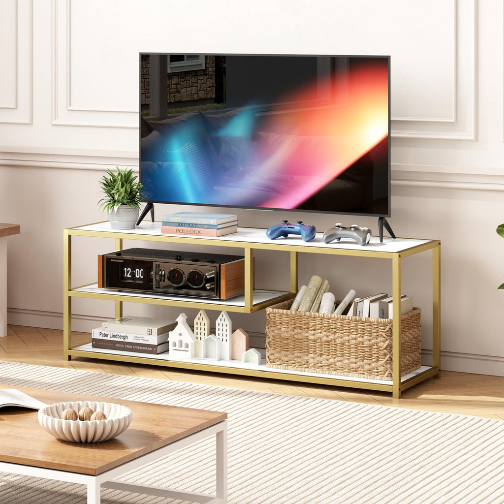TV Stand for TVs up to 55 Inch, 3 Tier Media Console with Open Storage Shelves D4403