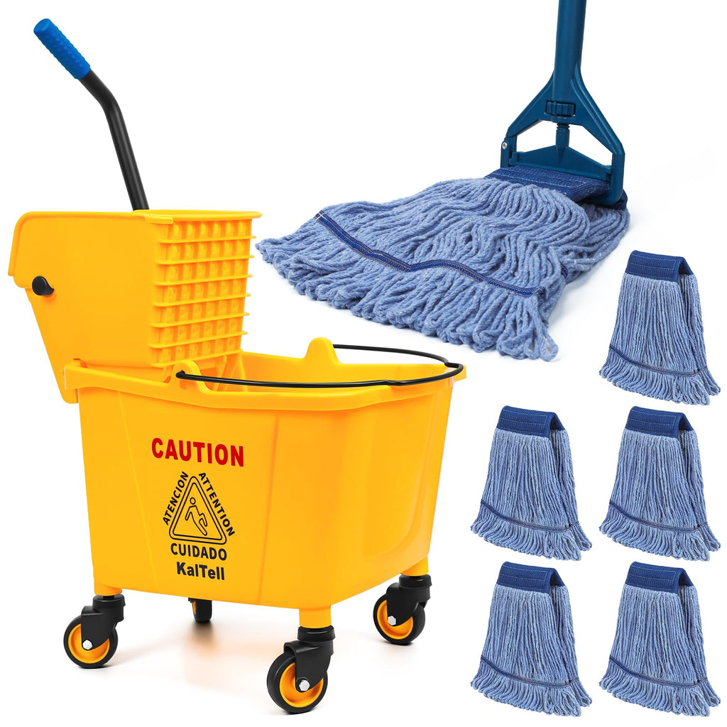 35 Qt Commercial Mop Bucket with Side Press Wringer on Wheels D172