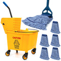 35 Qt Commercial Mop Bucket with Side Press Wringer on Wheels D172