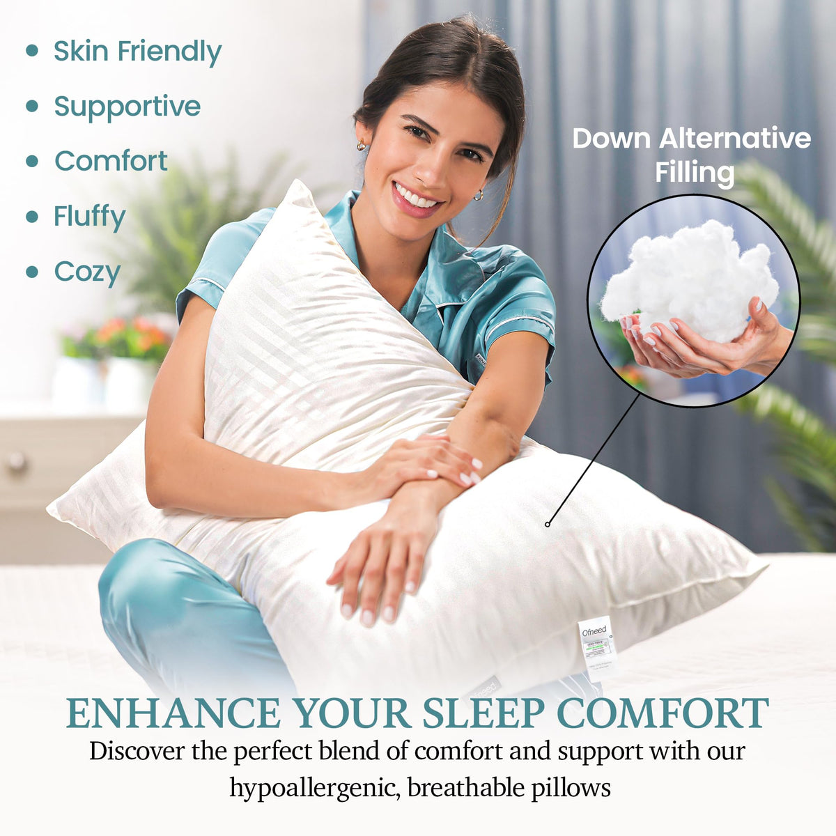 King Size Down Alternative Pillows Set of 2 Cotton Cover 20"x36" F4518