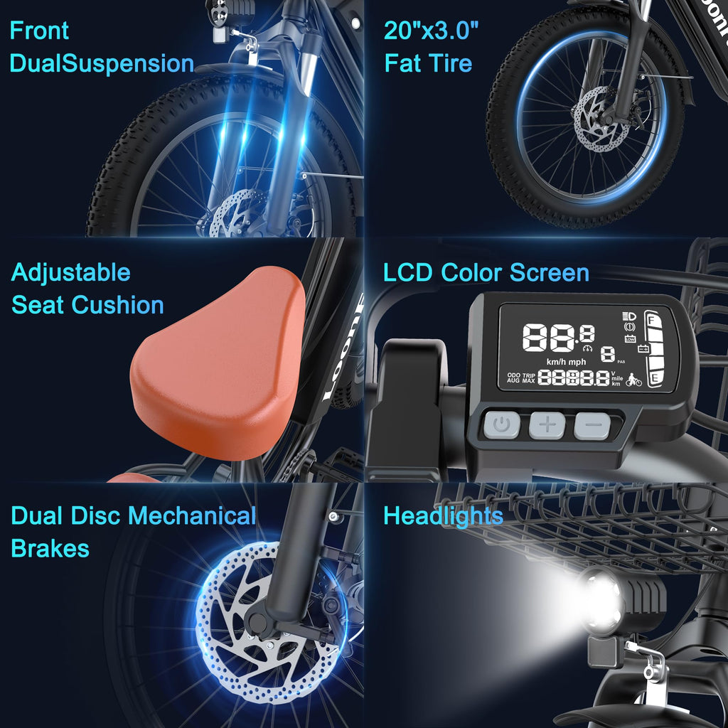 Peak 1000W 48V 13Ah Electric Bike with Rear Seat & Front Basket A7634