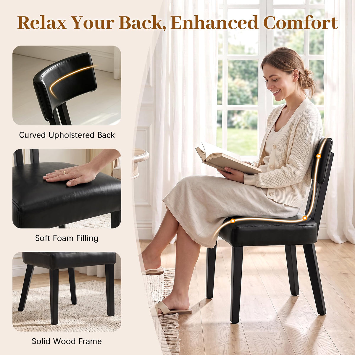 Gloss Black Upholstered Dining Chairs Set of 2 V913895