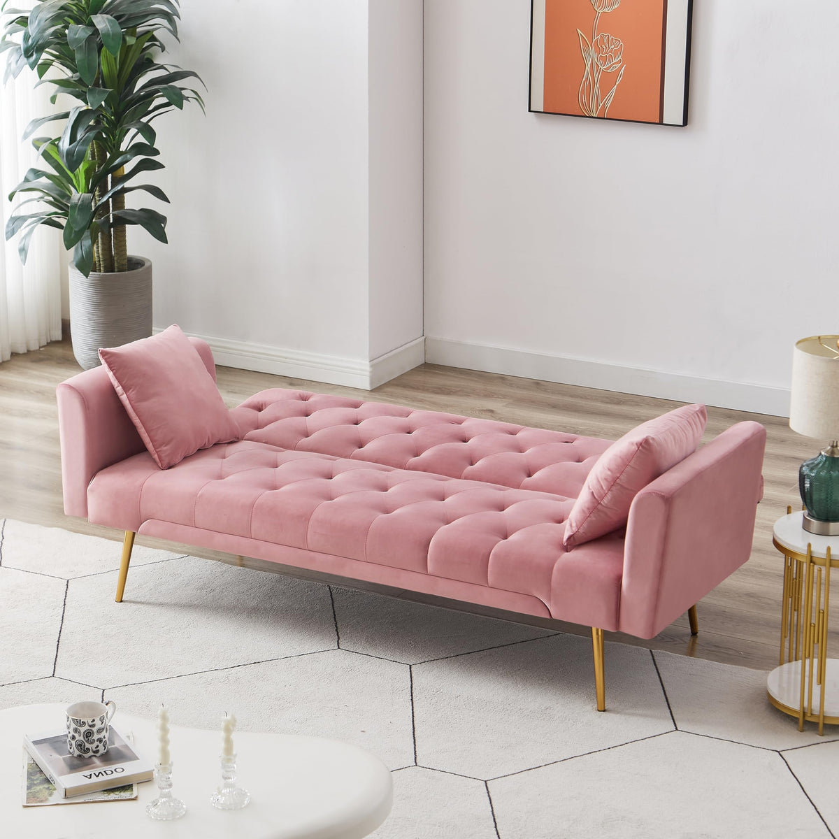 Pink Velvet Convertible Sofa Bed J501