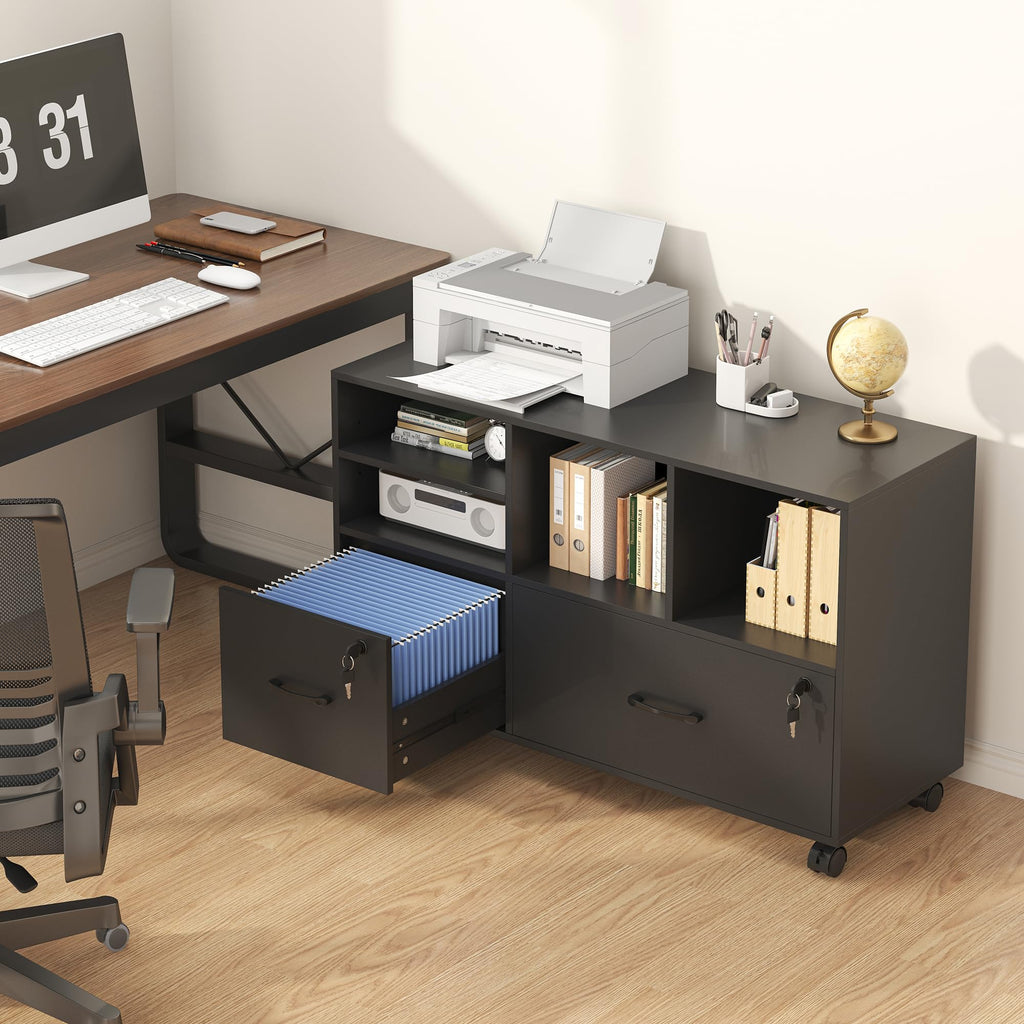 Black 2 Drawer Wood Lateral File Cabinet with Lock R678062