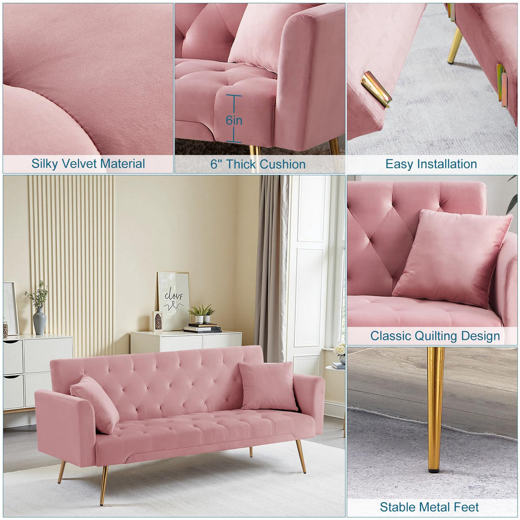 Pink Velvet Convertible Sofa Bed J501