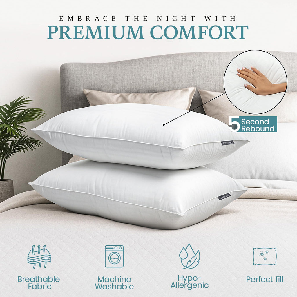 King Size Down Alternative Pillows Set of 2 Cotton Cover 20"x36" F4518