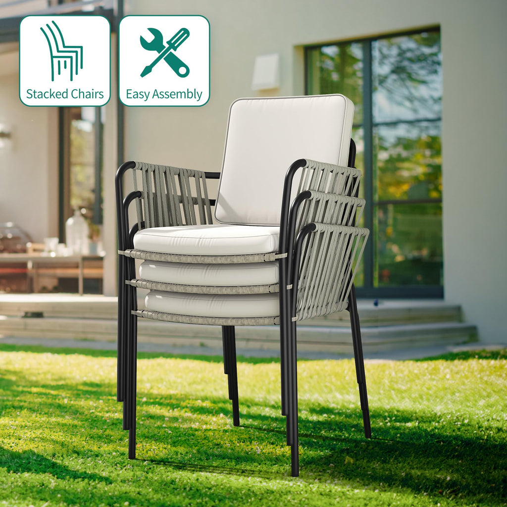 Grey Wicker Outdoor Dining Chairs Set of 4 V91330