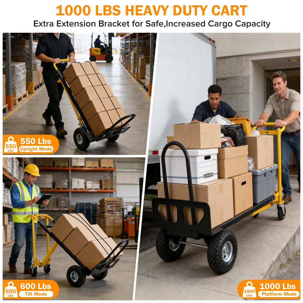 3 in 1 Convertible Hand Truck Dolly Cart with 10" Pneumatic Wheels, 1000LBS Capacity M67590