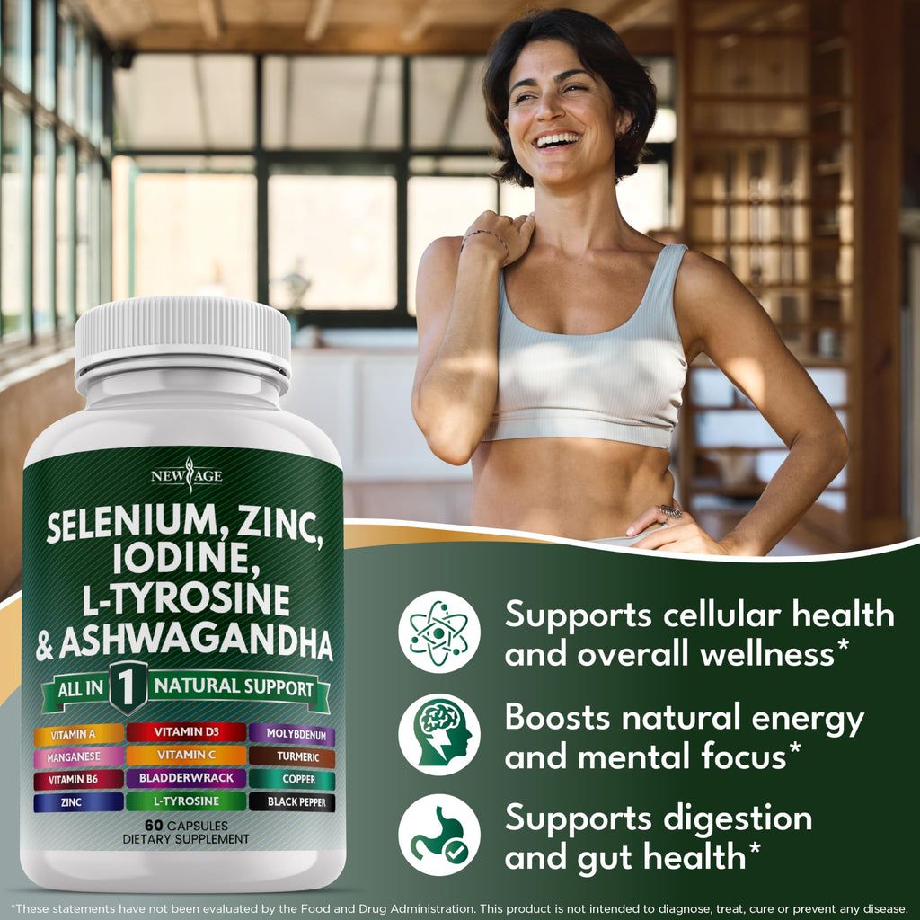 Selenium Zinc Iodine L Tyrosine Ashwagandha Supplement 120 Count F5759