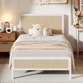 White Rattan Twin Bed Frame with Headboard T7600