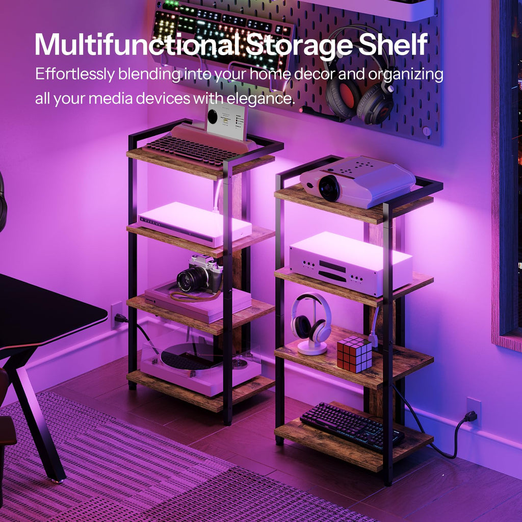 4-Tier Media Stand with Charging Station & LED Light T604